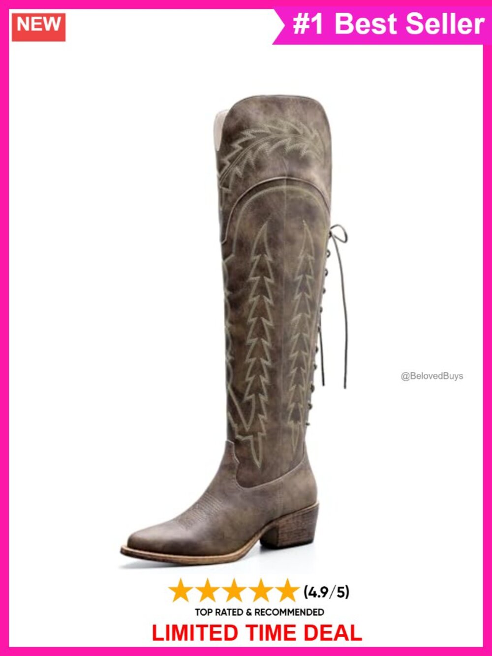 Over the Knee Cowgirl Boots Faux Leather Pointed Toe Zip Low Heel